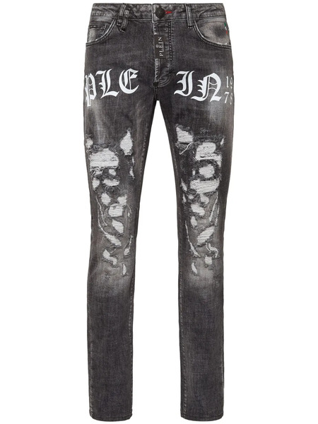  Philipp Plein Vaqueros Rectos Con Logo Estampado - Gris 