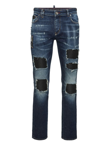  Philipp Plein Vaqueros Rock Star Con Efecto Envejecido - Azul 