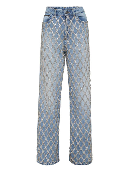  Philipp Plein Vaqueros Skater Con Apliques De Strass - Azul 