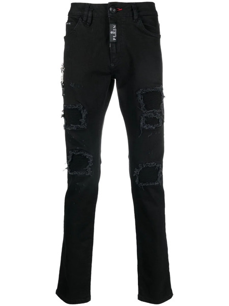  Philipp Plein Vaqueros Slim Con Efecto Rasgado - Negro 