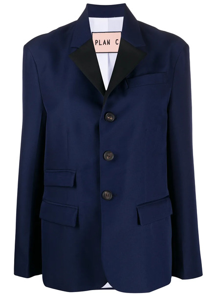  Plan C Blazer Con Bolsillos Con Solapa - Azul 