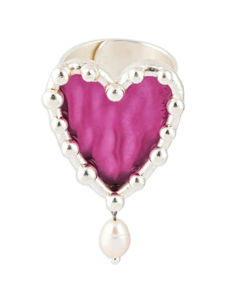  Poison Drop Lab Anillo Con Perla Y Corazón - Plateado 