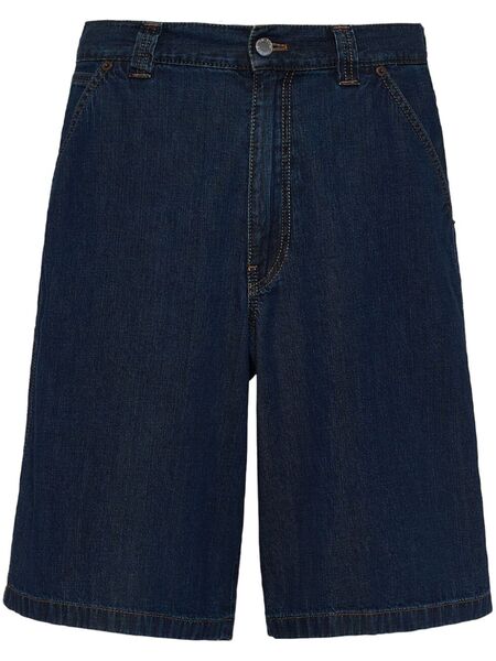  Prada Bermudas Vaqueras Con Placa Del Logo - Azul 