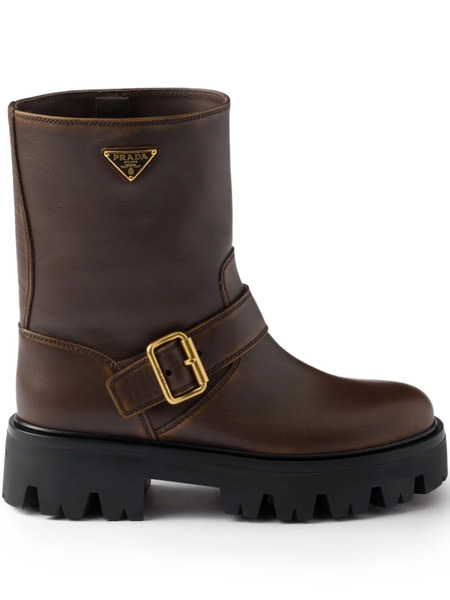  Prada Botas Con Plataforma Y Cierre De Hebilla - Marrón 