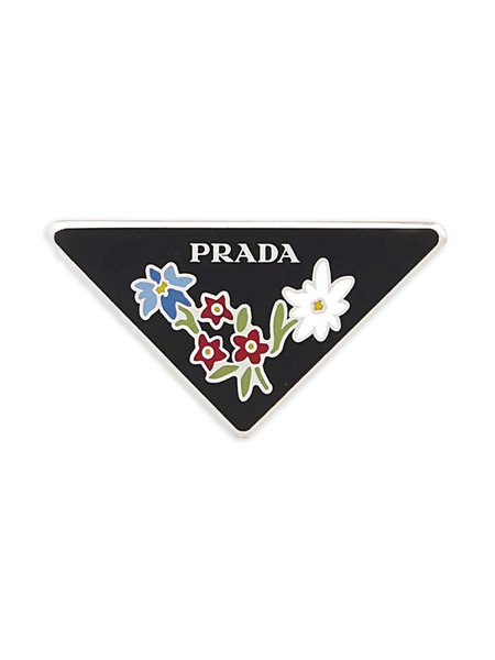  Prada Broche Triangular Con Motivo Floral - Plateado 