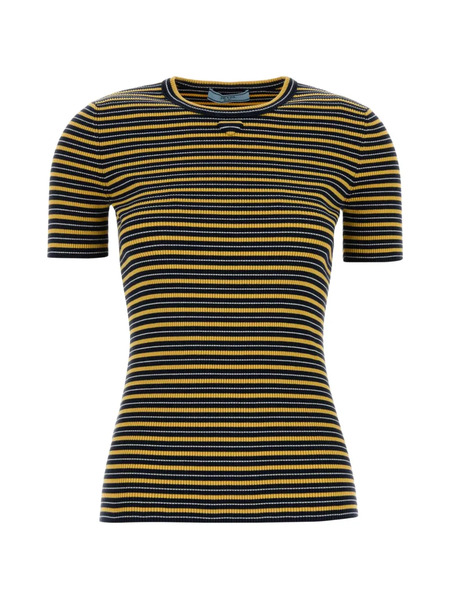  Prada Camisa A Rayas Con Bordado - Azul 
