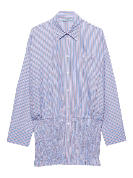  Prada Camisa A Rayas De Algodón - Azul 