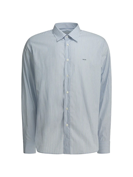  Prada Camisa A Rayas De Algodón - Azul 