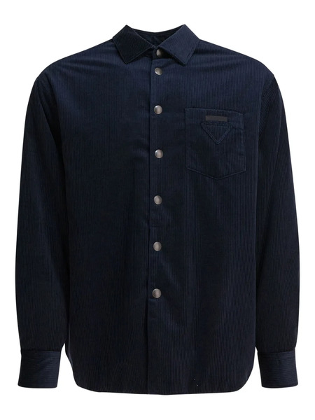  Prada Camisa De Pana Con Logo Triangular - Azul 