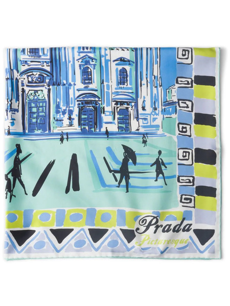  Prada Fular Pittoresque 90 Milan Estampado - Azul 