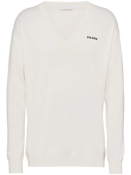  Prada Jersey Con Cuello En V - Blanco 