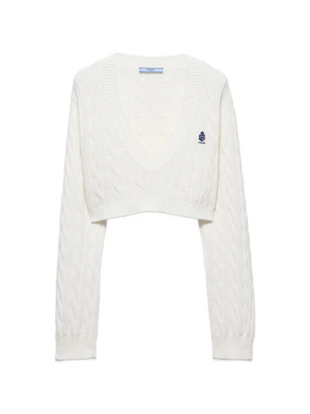  Prada Jersey Con Cuello En V - Blanco 