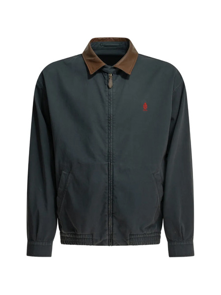 Prada Logo-embroidered Contrast-collar Coat - Azul 