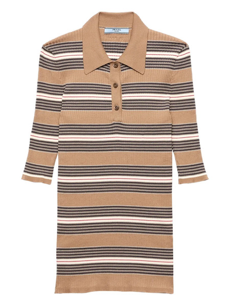  Prada Polo De Canalé De Algodón - Neutro 
