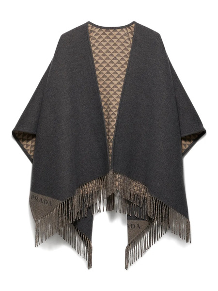  Prada Poncho Reversible Con Flecos - Gris 