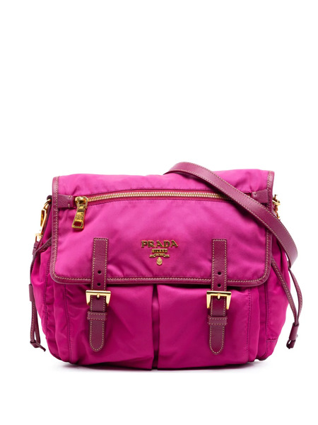  Prada Pre-owned Bandolera Messenger Tessuto Con Ribete De Piel Saffiano Y Doble Cremallera 2010-2026 - Rosa 
