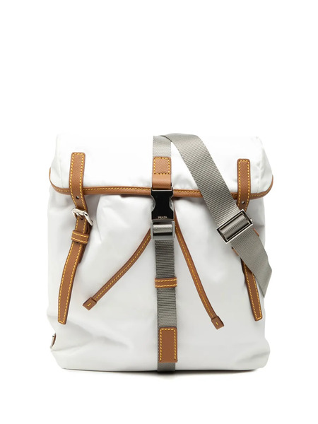  Prada Pre-owned Bandolera Messenger Tessuto Zip Double Buckle De Piel Saffiano Con Ribete 2013-2025 - Blanco 