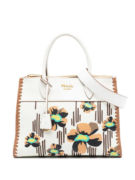  Prada Pre-owned Bolso Satchel Paradigme Whipstitch De Piel City Calf Con Estampado Floral 2010-2026 - Blanco 