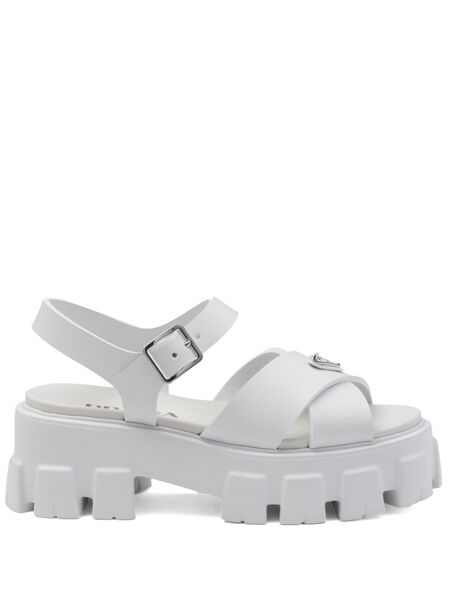  Prada Sandalias Con Plataforma Y Logo Triangular - Blanco 