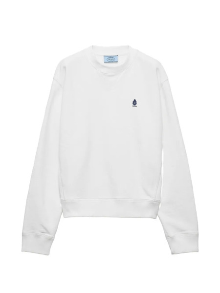  Prada Sudadera De Algodón Con Cuello Redondo - Blanco 