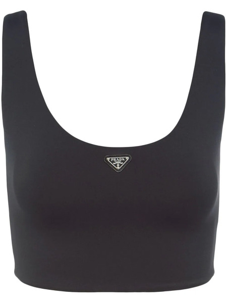  Prada Top Corto Con Logo Triangular - Negro 