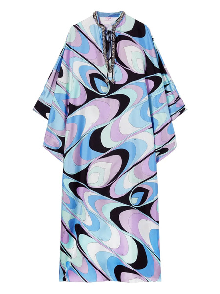  Pucci Caftán De Seda Y Sarga Con Estampado Onde - Azul 