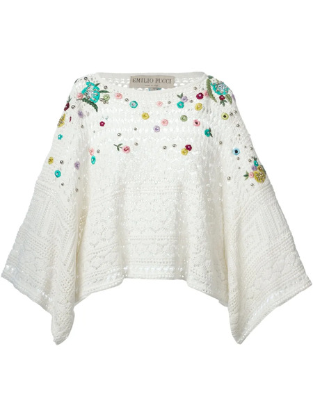  Pucci Poncho De Ganchillo Decorado - Blanco 