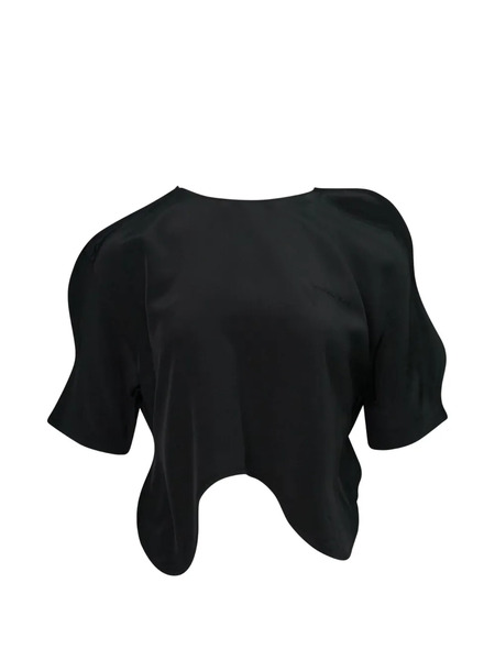  Pushbutton Blusa Con Dobladillo Ondulado - Negro 