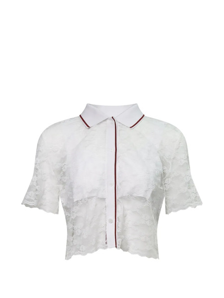  Pushbutton Camisa Corta De Encaje - Blanco 