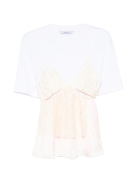  Pushbutton Camiseta De Encaje A Capas - Blanco 
