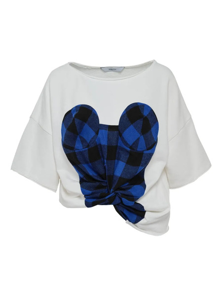  Pushbutton Top A Cuadros Con Dobladillo Retorcido - Blanco 