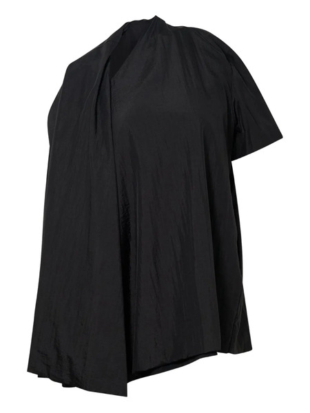  Pushbutton Top Drapeado De Manga Corta - Negro 