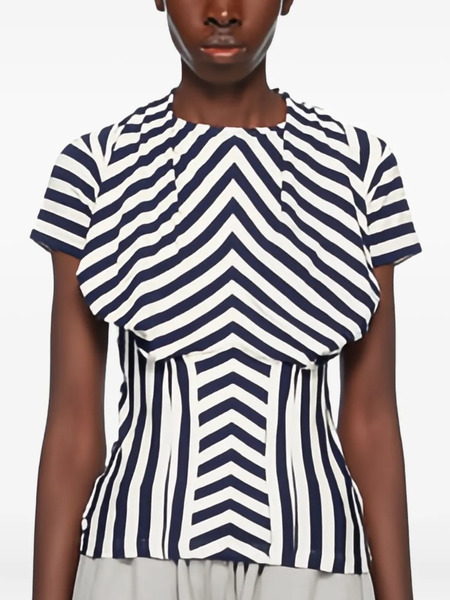  Pushbutton Top Estilo Corsé A Rayas - Blanco 