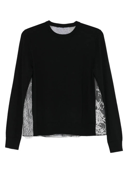  Quetsche Jersey Con Panel De Encaje - Negro 