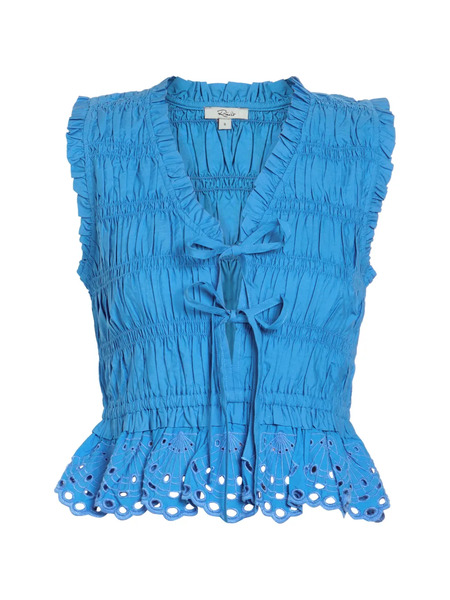  Rails Top Fruncido Con Bordado Inglés - Azul 