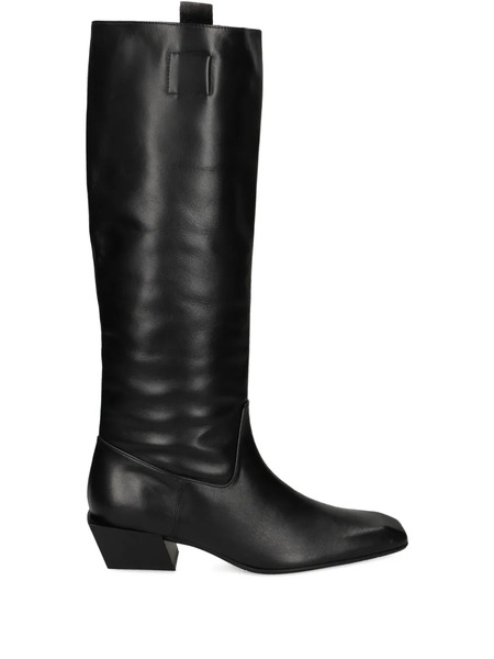  Ras Botas Altas Con Puntera Cuadrada - Negro 