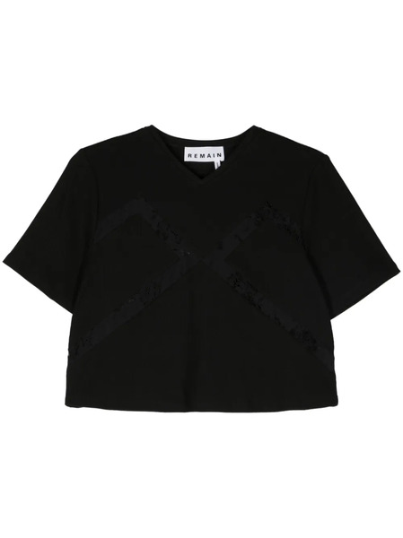  Remain Camiseta Con Panel De Encaje - Negro 