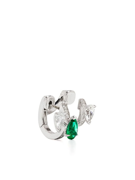  Repossi Pendiente Earcuff Serti Sur Vide En Oro Blanco De 18 Ct Con Diamantes Y Esmeraldas - Plateado 
