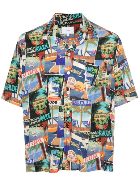  Rhude Camisa Bowling Con Estampado Postal Card - Azul 