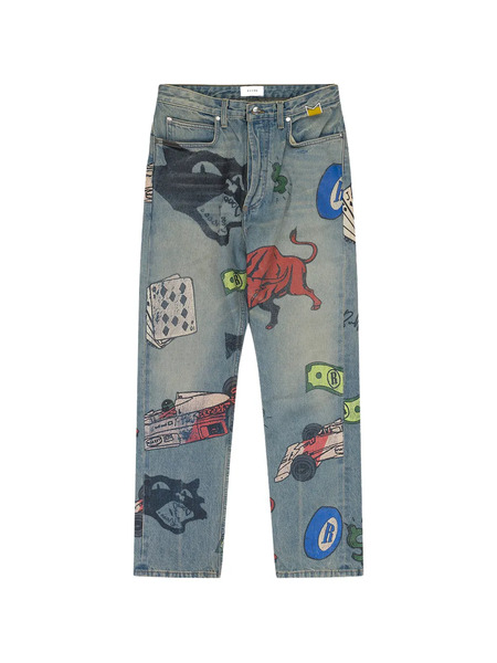  Rhude Pantalones Rectos Estampados - Azul 