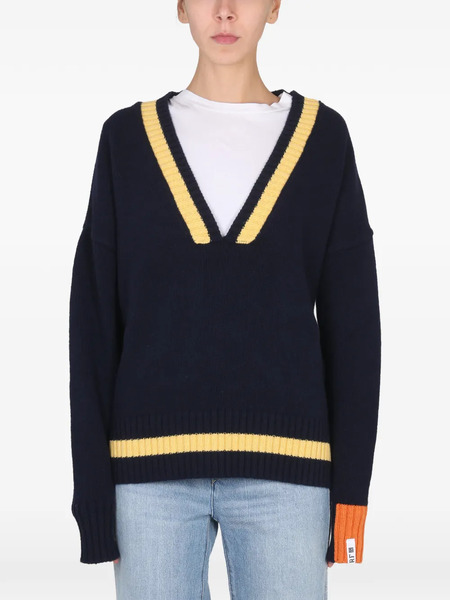  Right For Jersey A Rayas Con Cuello En V - Azul 