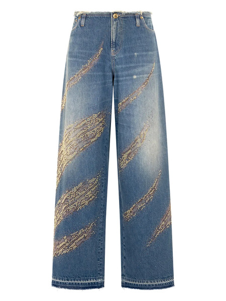  Roberto Cavalli Vaqueros Anchos Con Efecto Envejecido - Azul 