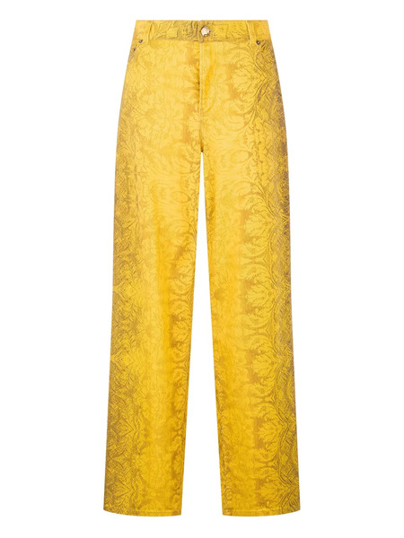  Roberto Cavalli Vaqueros Rectos Con Brocado Estampado - Amarillo 