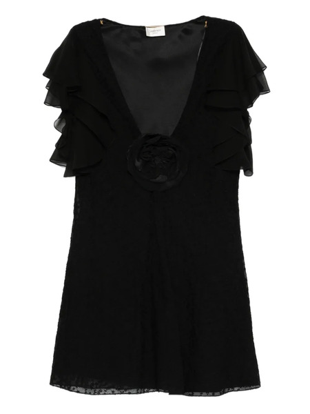  Saint Laurent Flower-brooch Mini Dress - Negro 