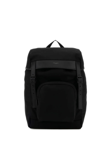  Saint Laurent Mochila City Con Ribetes En Piel - Negro 