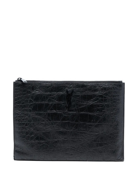  Saint Laurent Pre-owned Bolso De Mano Document Holder De Piel Con Efecto De Piel De Cocodrilo En Relieve 2017 - Negro 