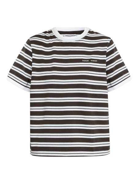  Samsoe Samsoe Camisa A Rayas Con Logo Bordado - Marrón 