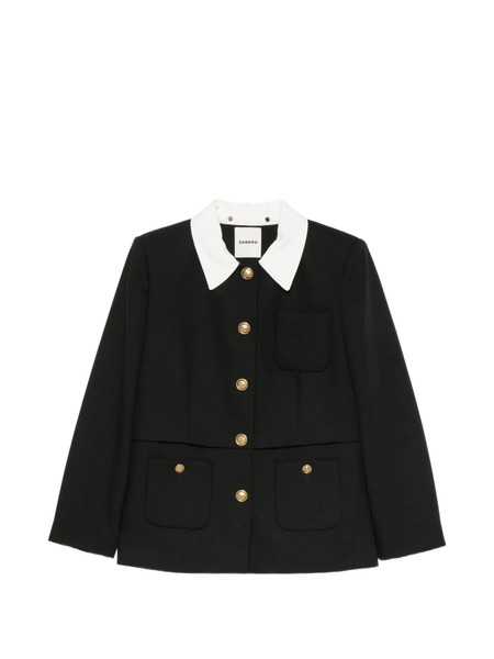  Sandro Blazer Con Cuello En Contraste - Negro 