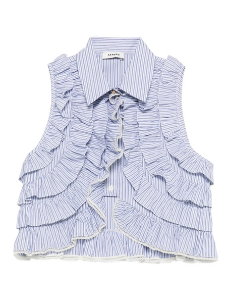  Sandro Blusa A Rayas Con Volantes - Azul 