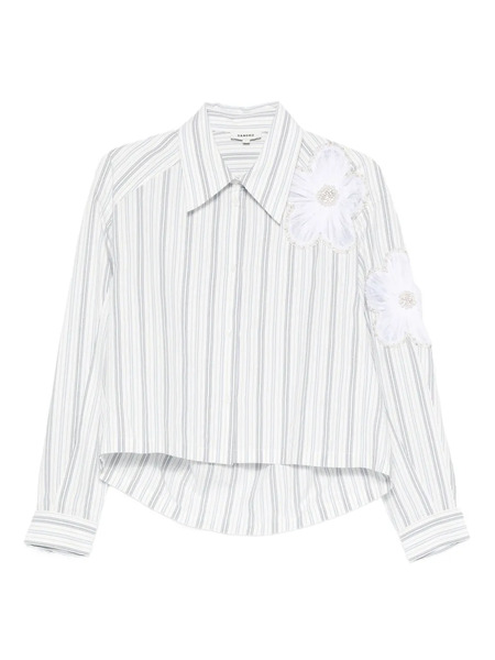  Sandro Camisa A Rayas Con Aplique Floral - Blanco 